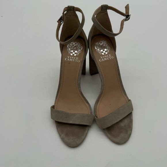 Vince Camuto Malissa Suede Block Heels Beige Strappy Heeled Sandals 9 - Picture 4 of 5